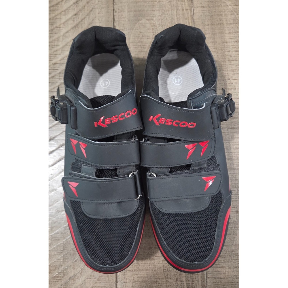 Kescoo Black Red Cycling Shoes Size 41 EU Mens 8.5 Womens 10 3-Bolt Cleat